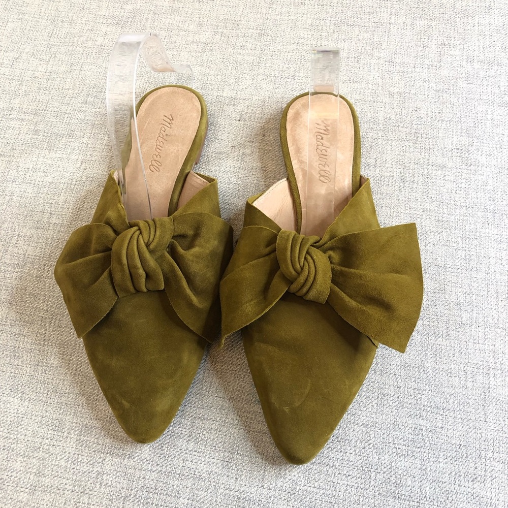 Madewell Mule Size 8 Bow Remi Olive Slides Suede Shoes